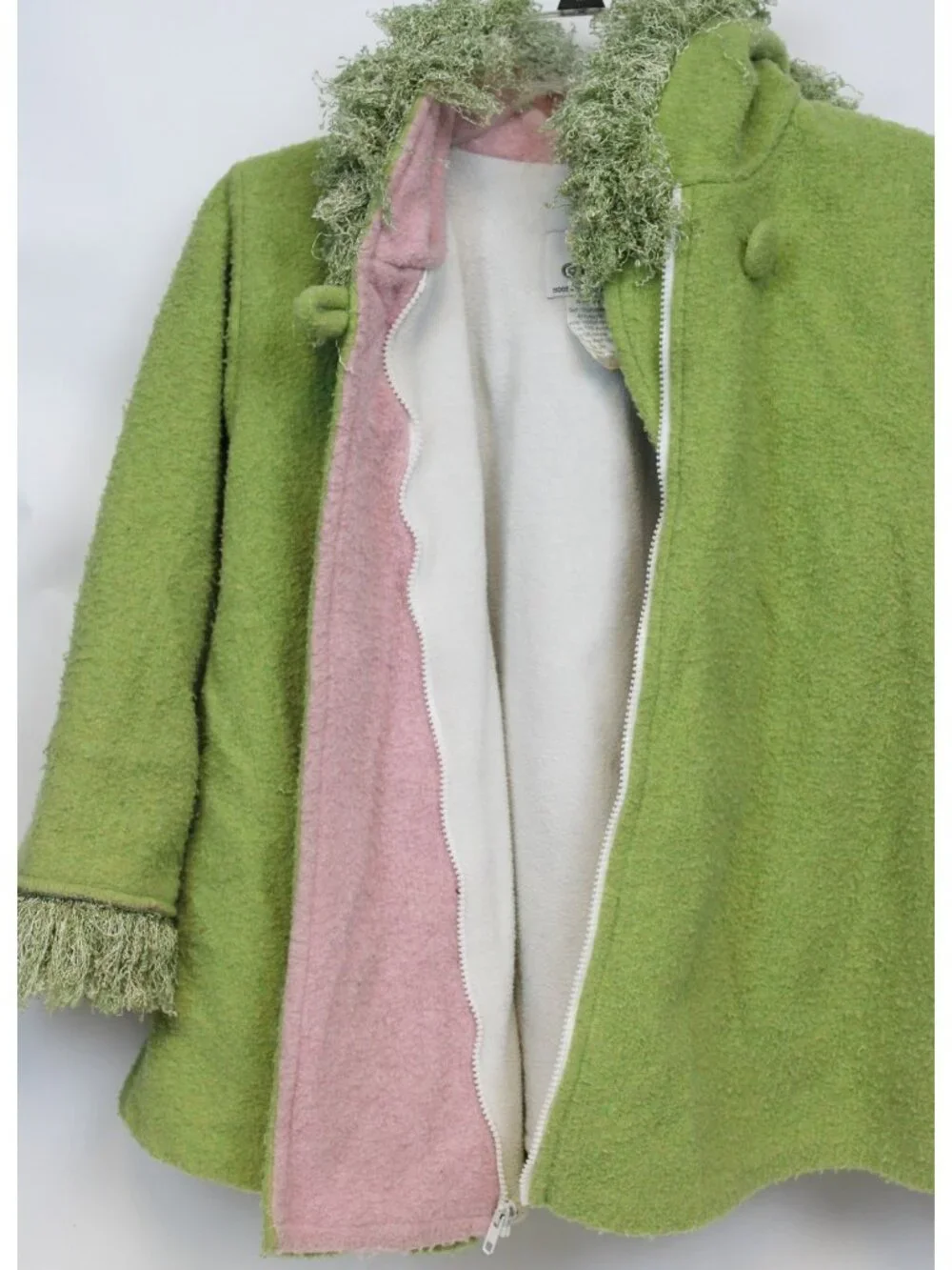 Corky's Swing Coat Cap sz 6x Girls Fringe Boho Whimsical Hooded Heavy Flower